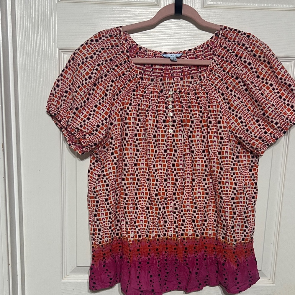 Izod Women's Red and Pink Patterned Blouse